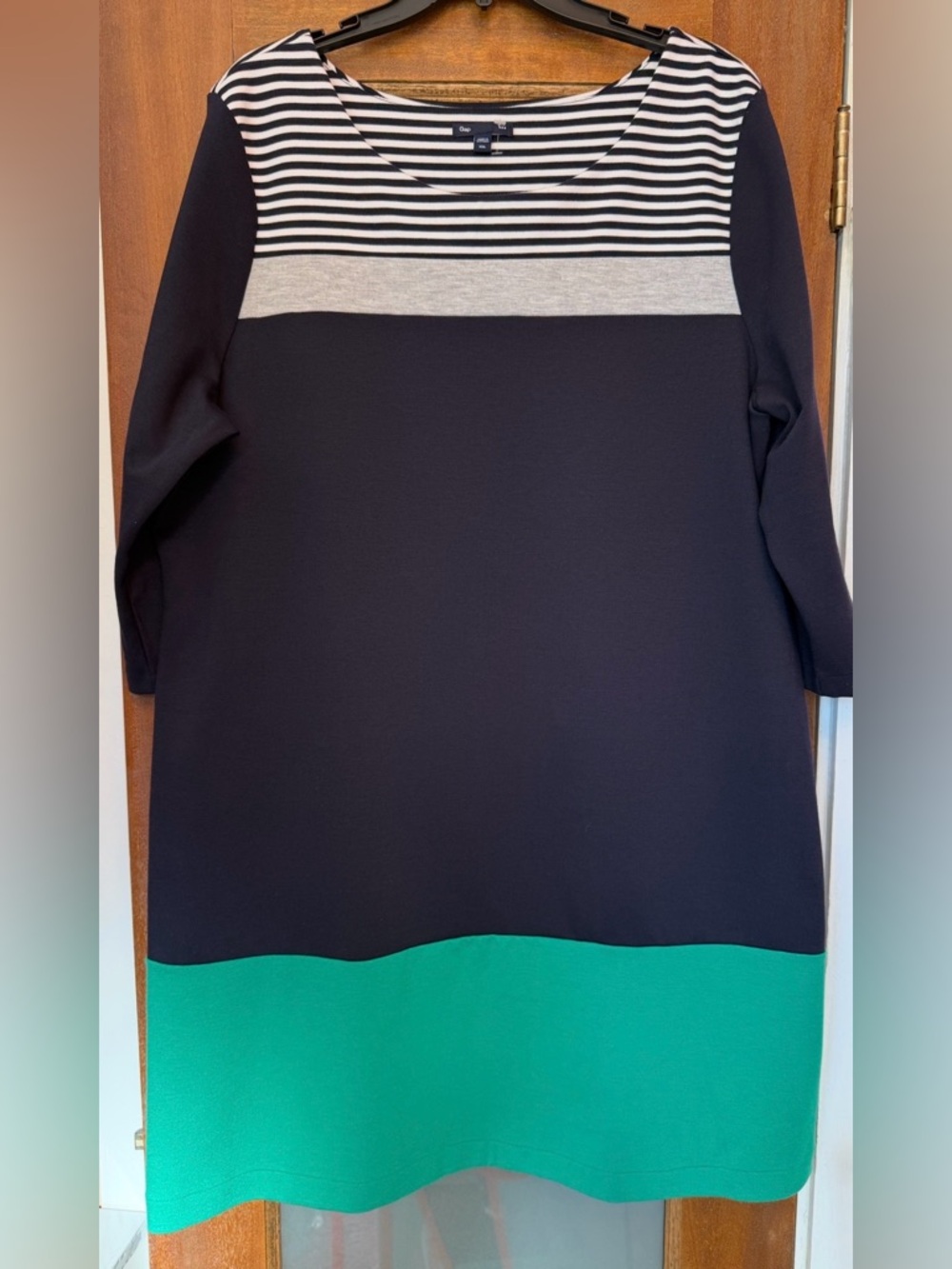 Gap Women’s Plus 3/4 Sleeve Blue & White Striped w Green Bottom Tunic Dress 22W